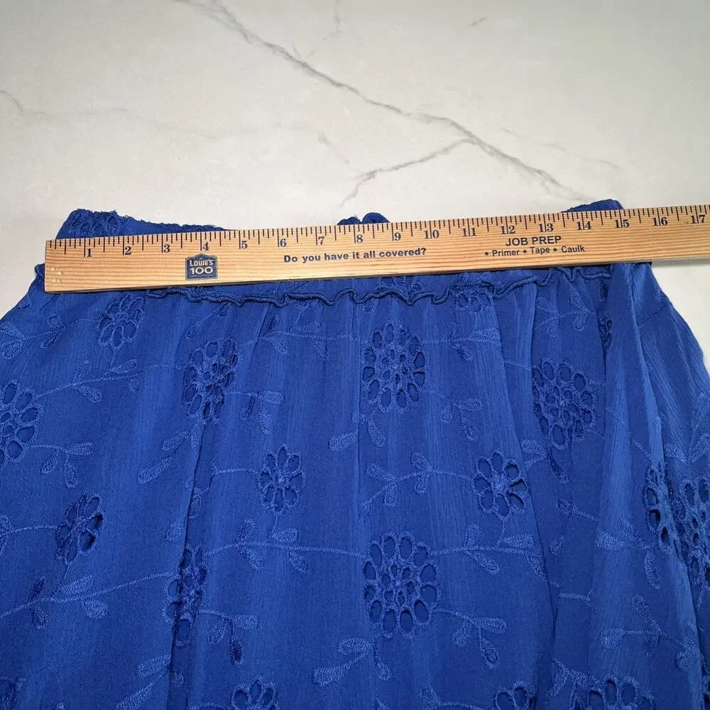 Rewind Womens Size Large Royal Blue Skirt Embroidered Floral Pull On Elastic NEW
